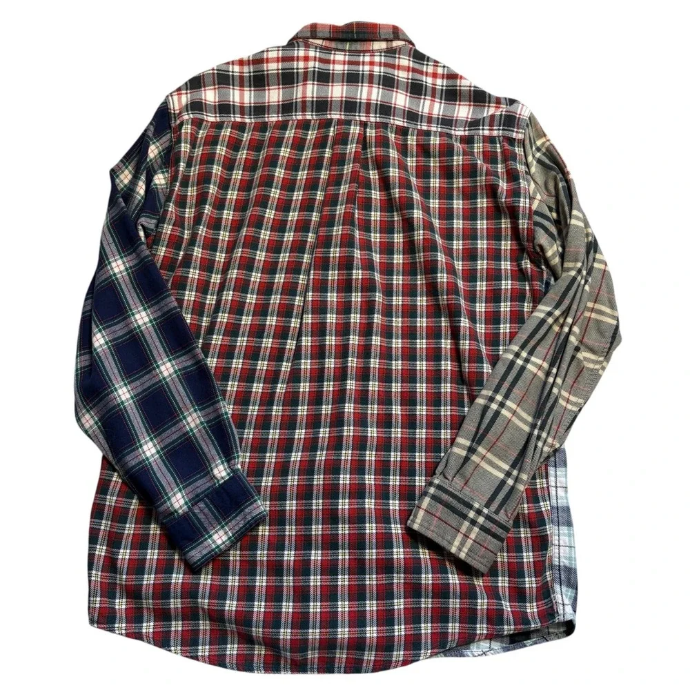 J.Crew VINTAGE 90s Mens Cut & Sew Patchwork Flannel Shirt Button Down Cotton Med